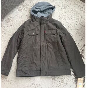 Levis Mens Sherpa Lined Hooded Military Jacket canvas work Green Medium